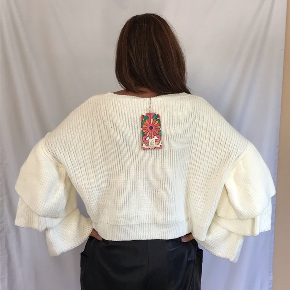 Anthro FARM Rio Tiered Ruffle Sleeve Crop Sweater - Picture 4 of 6